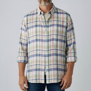 Tommy Bahama Long Sleeve Plaid Shirt Mens 1XLB Cotton Blend Blue Coral